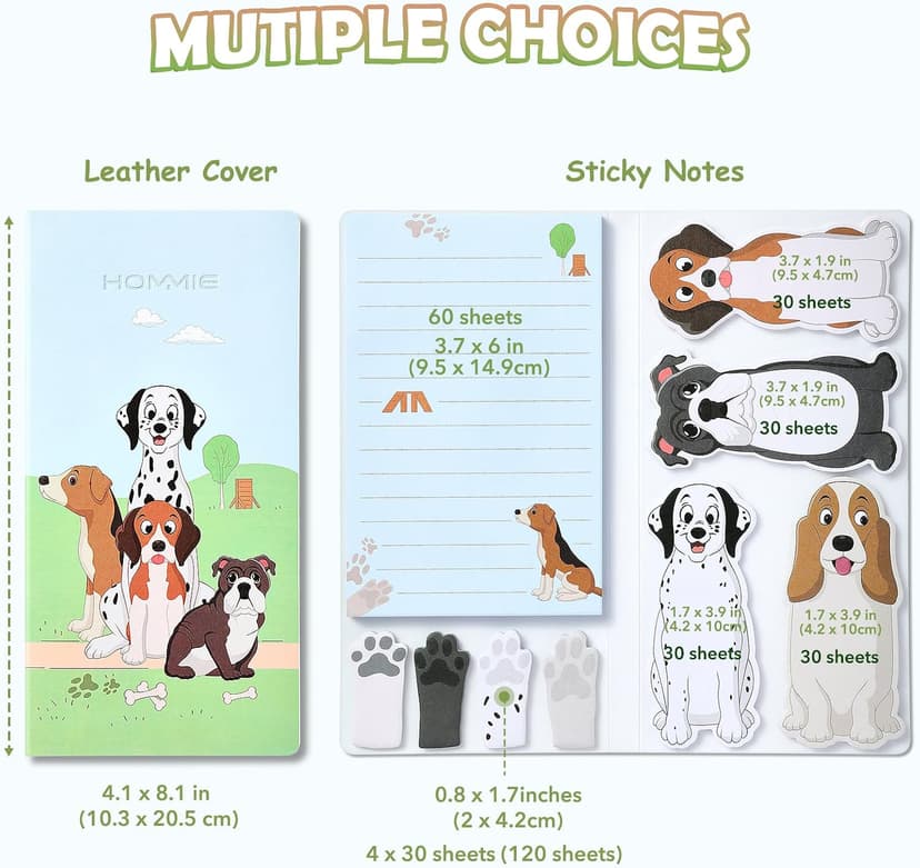 Hommie Dog Sticky Notes Set, Planner Sticky Note Dividers Tabs 300 Sheets, Cute Animals Shape Markers Flags Self-Stick Memo Pads for Dog Lovers Home Office School Supplies B0C5X9KNP4