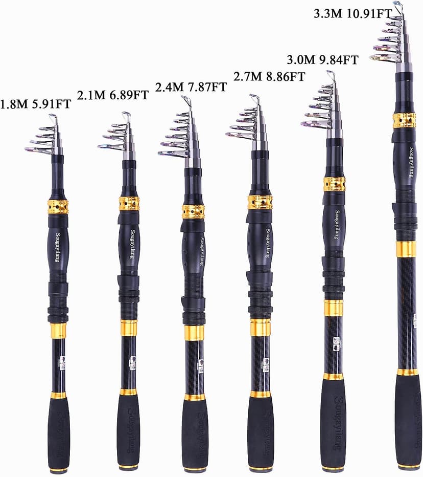 Sougayilang Telescopic Fishing Rod - 24 Ton Carbon Fiber Ultralight Fishing Pole with CNC Reel Seat, Portable Retractable Handle, Stainless Steel Guides for Bass Salmon Trout Fishing