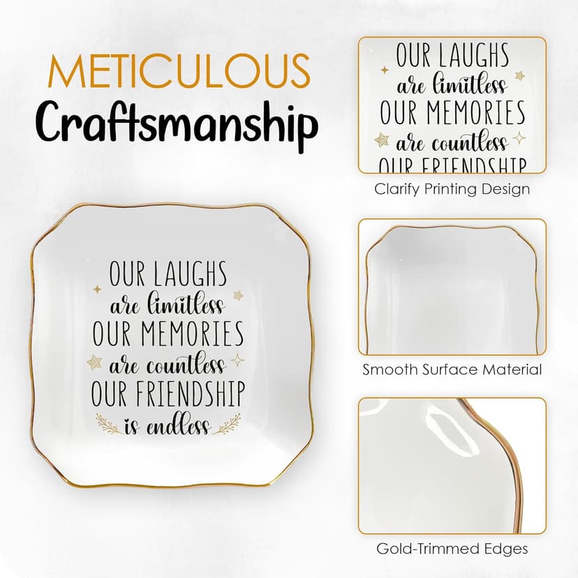 OASSIE Christmas Friendship Gifts for Women - Decorative Trinket Dish 4"x4" Ceramic Jewelry Dish Tray - Christmas Birthday Gifts for Best Friends Women Friendship Bestie BFF Sister, Friend Gift