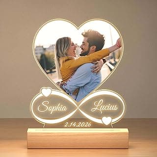 Custom Picture Frames with Photo, Personalized Photo Frame with Night Light, Customized Picture Frame, Personalized Anniversary Birthday Gifts for Women Men Her Him Girlfriend Boyfriend Couple