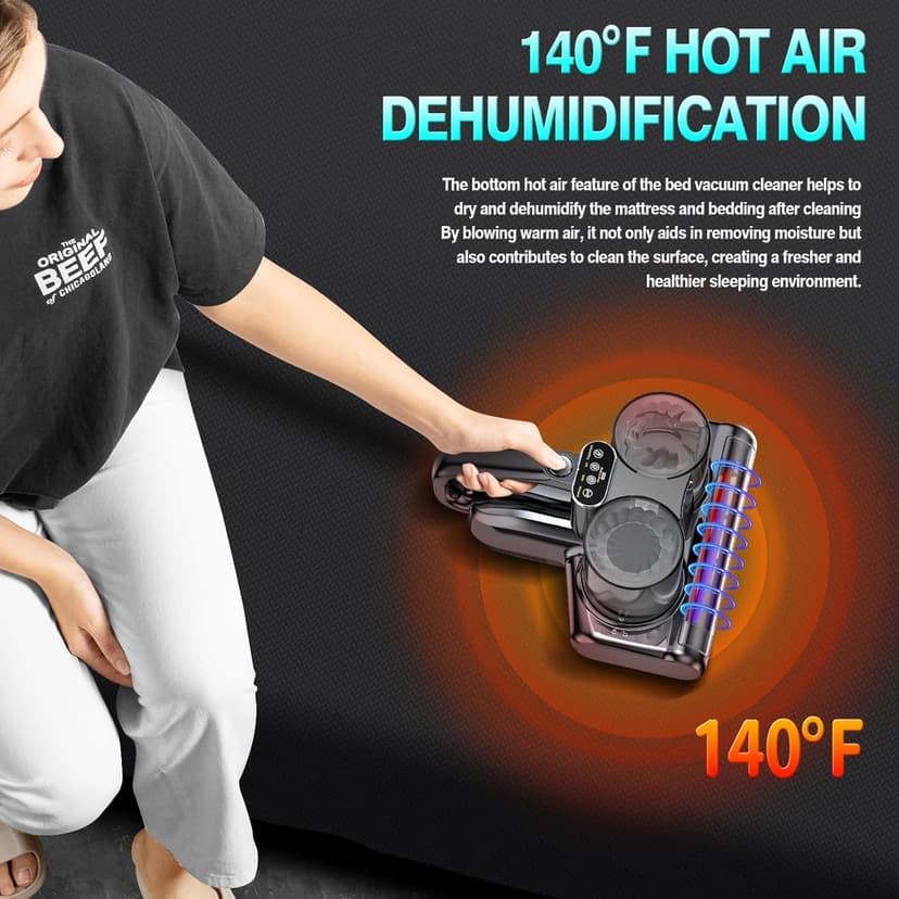 Mattress Vacuum Cleaner 5 in 1 Bed Vacuum Cleaner with 16Kpa Suction 253.7nm UV-C Light, HEPA Filtration, Ultrasonic, High Heating, 30000Rpm/Min Rotation , Replacement Filter Included, 500W, Corded