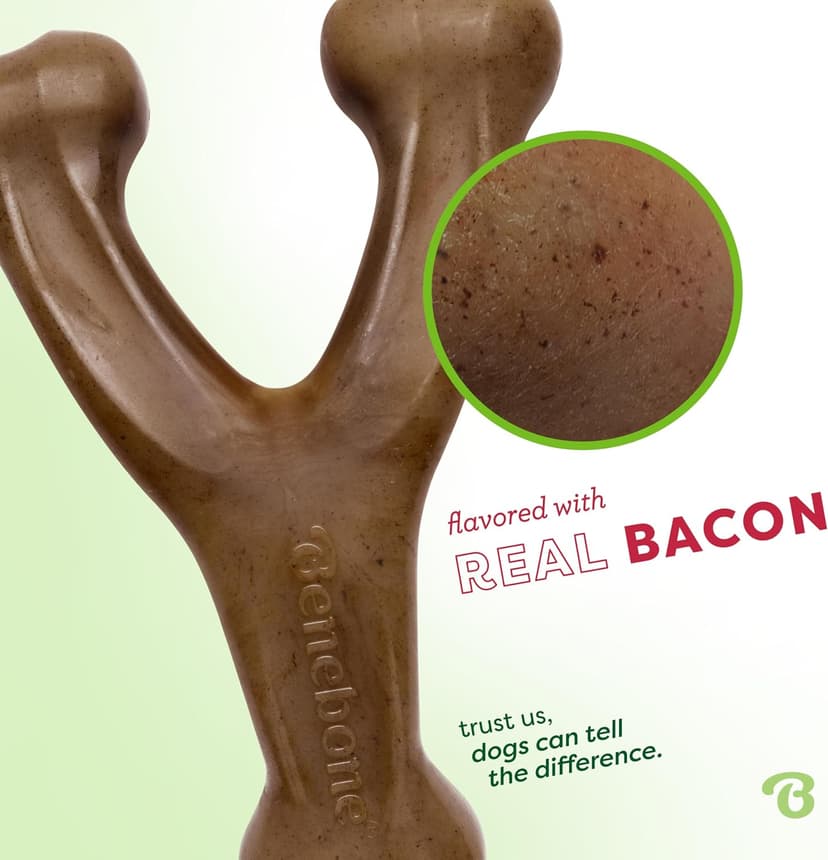 Durable, Super Chewer, Made in USA, Dog Bones, Long-Lasting, A Size for Every Dog, Keeps Them Busy Benebone Wishbone Dog Chew Toy for Aggressive Chewers, Real Bacon, Medium B00CPDWT2M