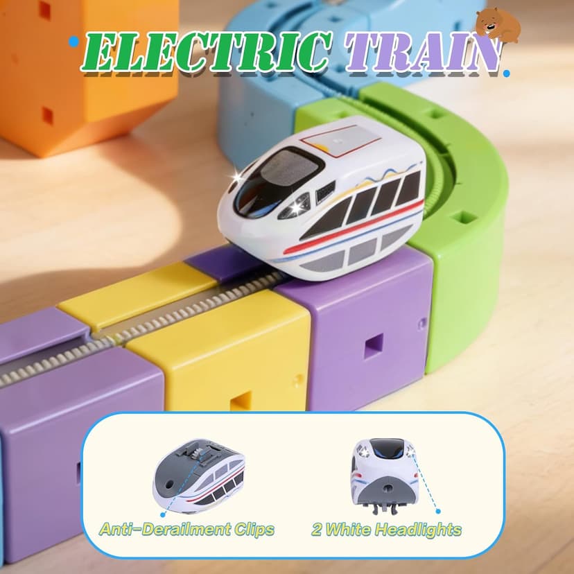 Electric Train Set, Magic Track Toy for Kids Aged 4 5 6 7 8 9, 3D Cube Track, DIY STEM Learning Toys with Infinity Train, Anti-Gravity Race Track (Advanced Edition (1 Vehicle + 34 Cubes))