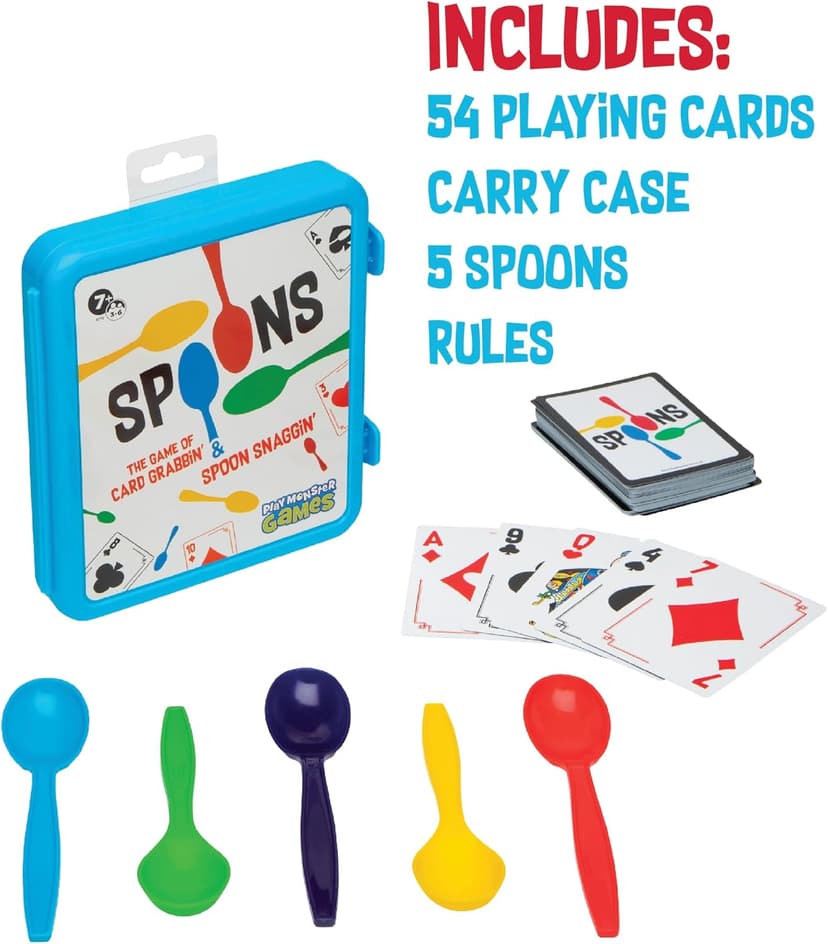 Spoons in a Case, Card Games for Kids - Spoons Game, Fun Family Games for Kids and Adults, Game Night, Travel Games, 3-6 Players, Ages 7+