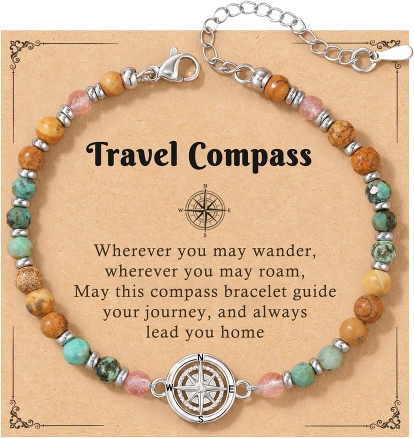 6.5-9 Inch Adjustable Bracelet with Message Card, Farewell Goodbye Going Away Graduation Gift for Friend Coworkers Familys Compass Bracelet for Women, Retirement You Will Be Missed Travel Gifts B0FS17C1MP
