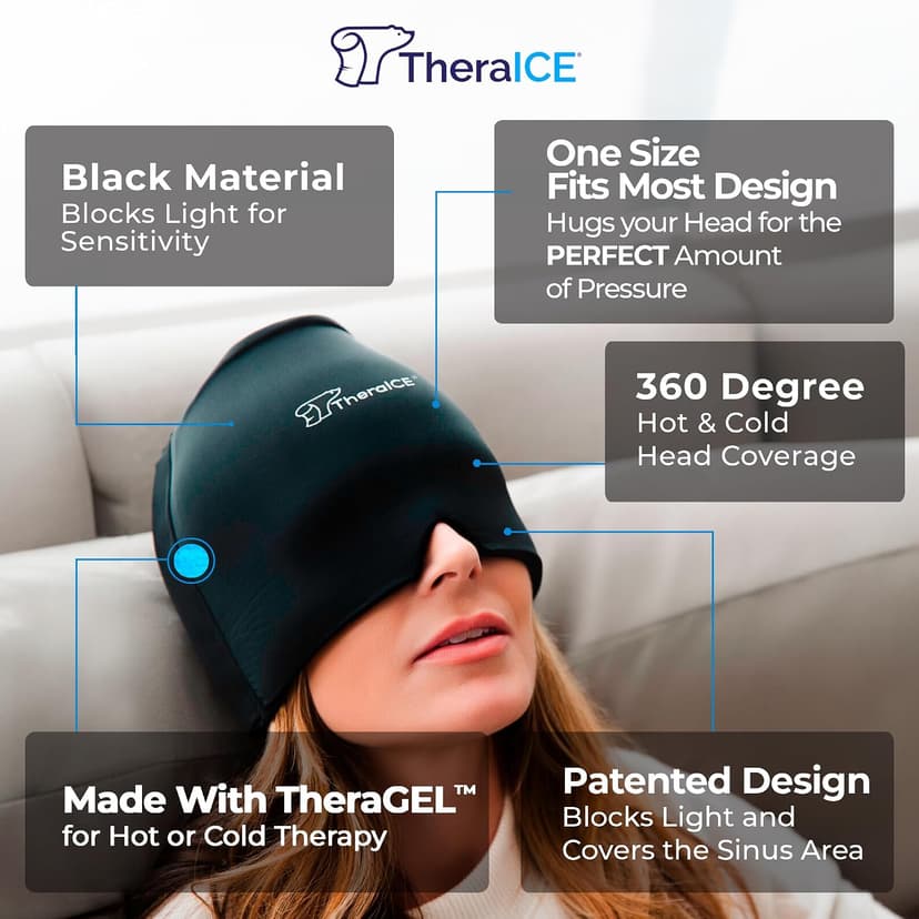 Soothing Cold Compress Gel for Sinus Tension, Stress, Hangover and Puffy Eyes, a Great Birthday Gift for Mom or Her TheraICE Migraine Relief Cap, Headache Hat Ice Pack Mask, Cooling Head Wrap B082WN9NJL
