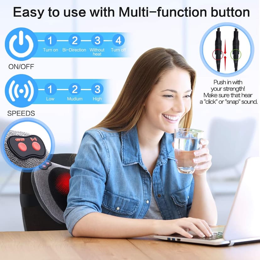 Papillon Shiatsu Back Massager with Heat,Fathers Day Dad Gifts for Men, Dad, Deep Tissue Massage for Neck, Shoulder, Upper & Lower Back Pain Relief, Electric Kneading 3D Massage Pillow (Gray)