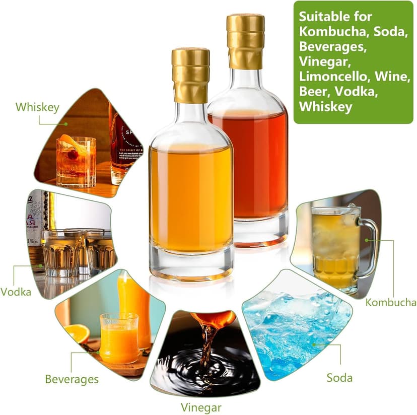 Glass Liquor Bottles with T-Top Caps and Heat Shrink Capsules, Empty Mini Vodka Bottles, Travel Shots Bottle for Wine, Alcohol, Whiskey, Beverages (3 oz 12 Pack)