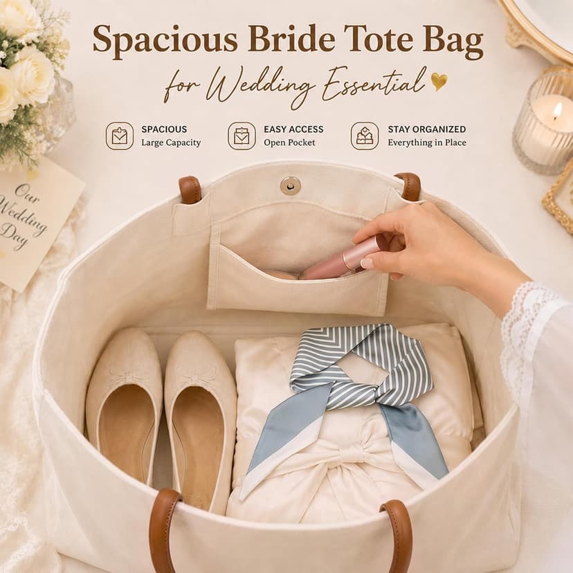 Engagement Gift for Bride, Wifey, Bachelorette Party Favors, Honeymoon, Wedding Essentials Bag with Leather Handle & Pocket Bridal Shower Gifts Bride Tote Bag for Bride to Be, Future Mrs B0GTV3F3QJ