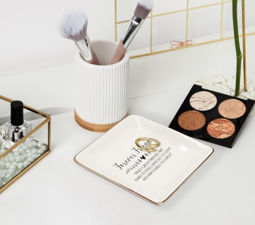 WODMIS Friendship Friend Gifts Ceramic Jewelry Tray Dish, Best Friends Forever Bff Jewelry Plate Ring Trinket Dish, Graduation Friendship Gifts For Women Friends Female Birthday Christmas