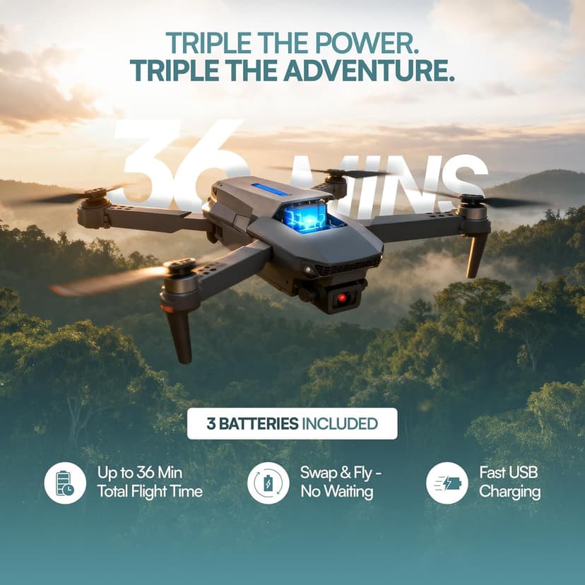 Falcon X 4K Drone - 4K UHD Camera Drone, Built-in Screen Remote Controller, WiFi FPV Foldable Quadcopter for Beginners & Adults, Includes 3 Batteries, SD Card & Reader