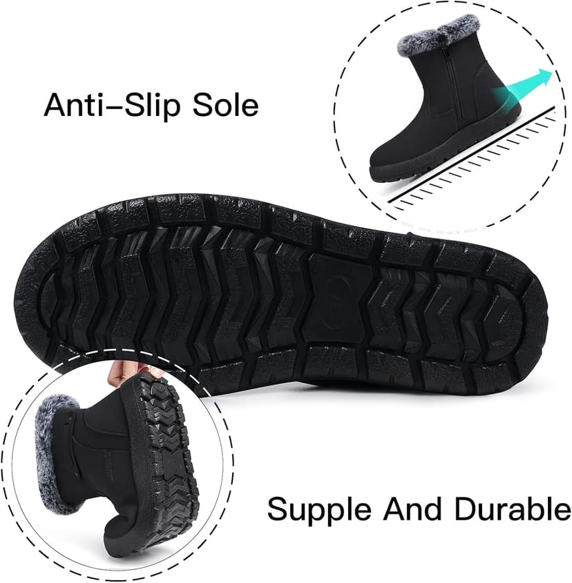 SHIBEVER Women's Snow Boots Winter Fur Lined Waterproof Anti-Slip Booties Women Ankle Snow Boots