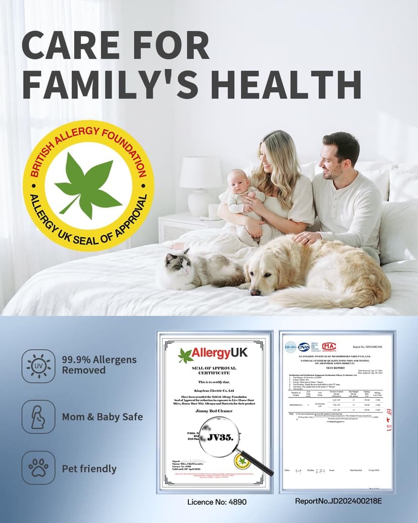 Jimmy Mattress Vacuum Cleaner, Anti-allergen Bed Vacuum Cleaner with UV-C Light & High Heating Tech, 14Kpa Suction 480W Powerful Handheld Vacuums for Dust & Pet Hair(JV35, Corded)