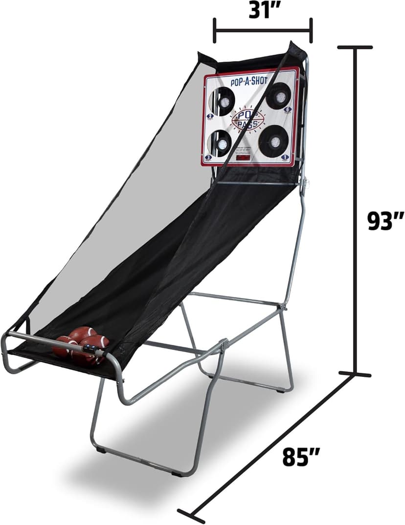 Pop-A-Shot Official Pop-A-Pass Electronic Arcade Style Football Toss Game | 4 Inflatable Mini Footballs | Foldable, Portable, Tote Bag Included
