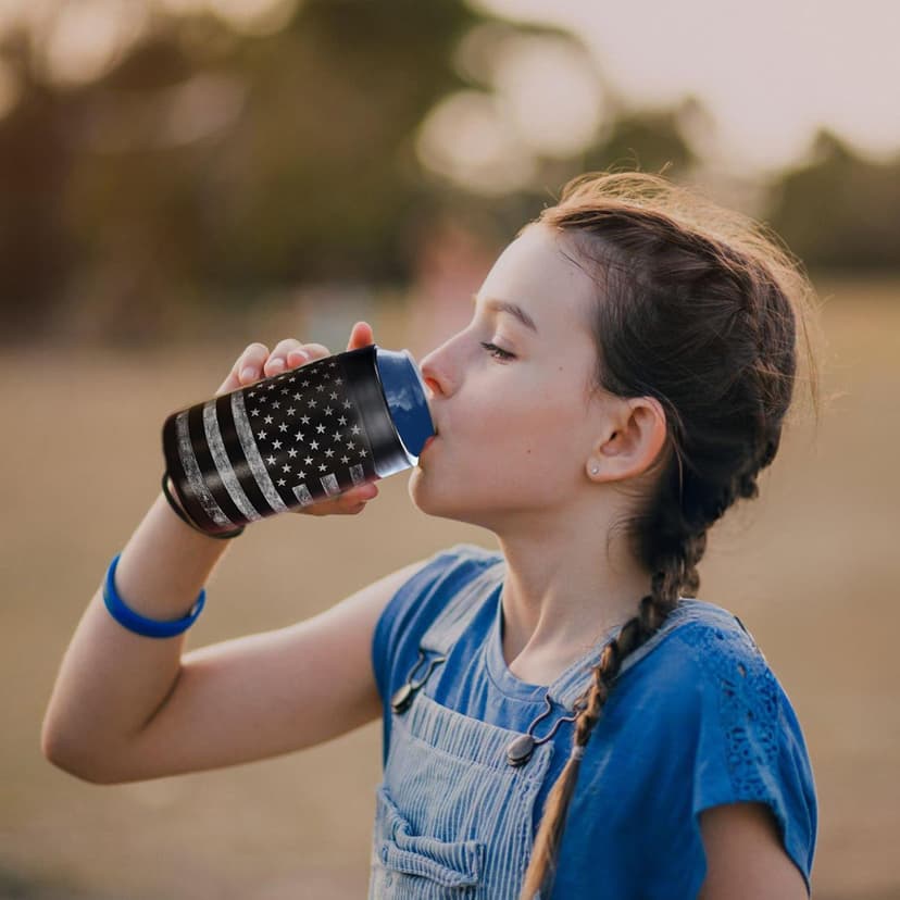 Stepstall Can Cooler Beer Bottle Holder with Beer Opener, 4-in-1 Design Slim Can Beer Bottle Insulators, Double Walled Stainless Steel Insulated, 12 OZ Beer Gifts for Men Father(Black American Flag)