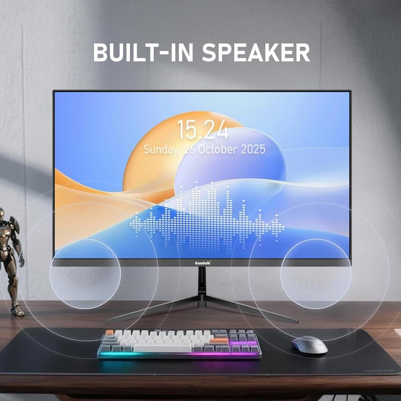 Gawfolk 27 inch IPS 2K QHD (2560×1440) Computer Monitor 75Hz Gaming PC Screen, 1ms,Adaptive Sync,100% sRGB, 1.07 Billion Colours, HDMI2.0、DisplayPort 1.4, Built-in Speaker - Black