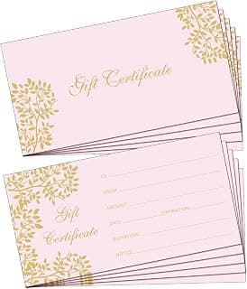 Generic Paper Certificate Gift Card, Customer Client Voucher for Spa Salon Restaurant, Thanksgiving Christmas, Small Business Outus 50 Pcs Blank Gift Certificate for Business Voucher 3.5x7 Inch, Pink B0DBJ4V29J