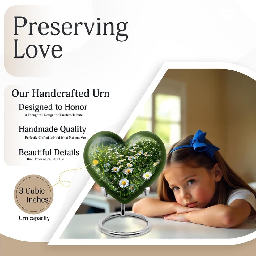 Daisy Small Burial Urns for Human Ashes Adult Male - Keepsake Green Cremation Urn for Mom- Mini White Flower Memorial Funeral Urn for Ashes for Women - 3 Inch Small Urns for Dad B0FJS651WV