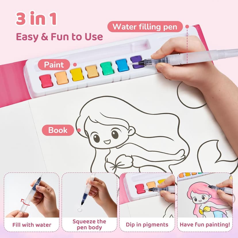 Watercolor Painting Set for Kids Ages 3-5 & 4-8, Arts & Crafts Drawing Activity Travel Toy, Birthday Gifts for Boys & Girls JoyCat Paint with Water Coloring Books for Toddlers (Magical Pony) B0CTHQJF57
