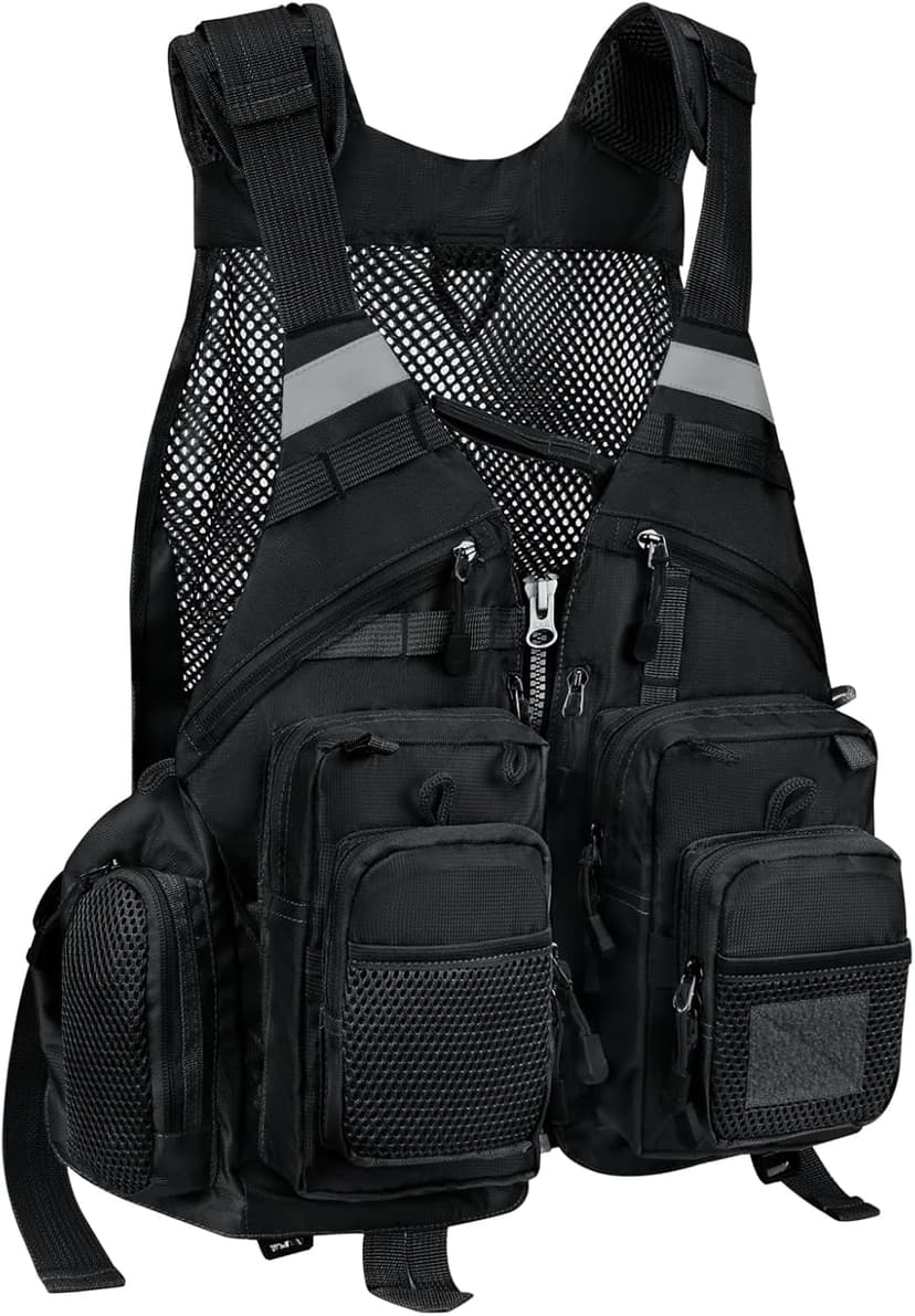 Gonex Fly Fishing Vest for Men Women, Comfortable Adjustable Fishing Vest with Multi-Pockets Reflective Stripes