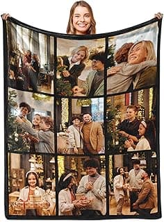 Yoke Style Ships Next Day, Custom Blanket with Picture, Personalized Throw Photo Blankets Customized Photo Gifts for Mom Dad Women Family - 9 Photos