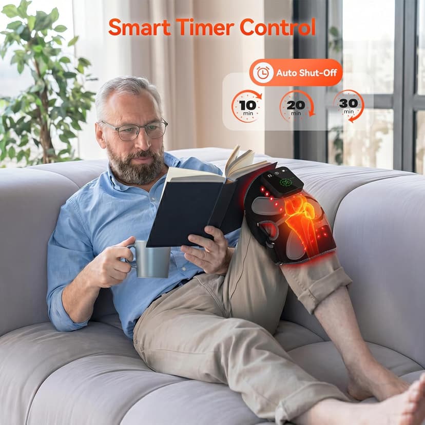 Red Light Therapy Knee Massager 660nm & 850nm, Heated Vibration Knee Brace Cordless Rechargeable 5000mAh, Timer & Pulse Modes for Knee Elbow Shoulder Joint Comfort Support Device B0GS5MWP52