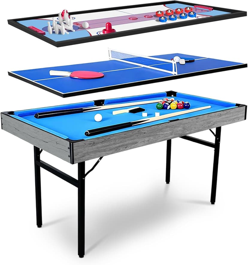 5in1 Multi-fuction Games Table,Folding Multi Game Combination Table Set with Ping Pong, Pool Billiards, Air Hockey, Bowling, and Shuffleboard for Indoor, Outdoor