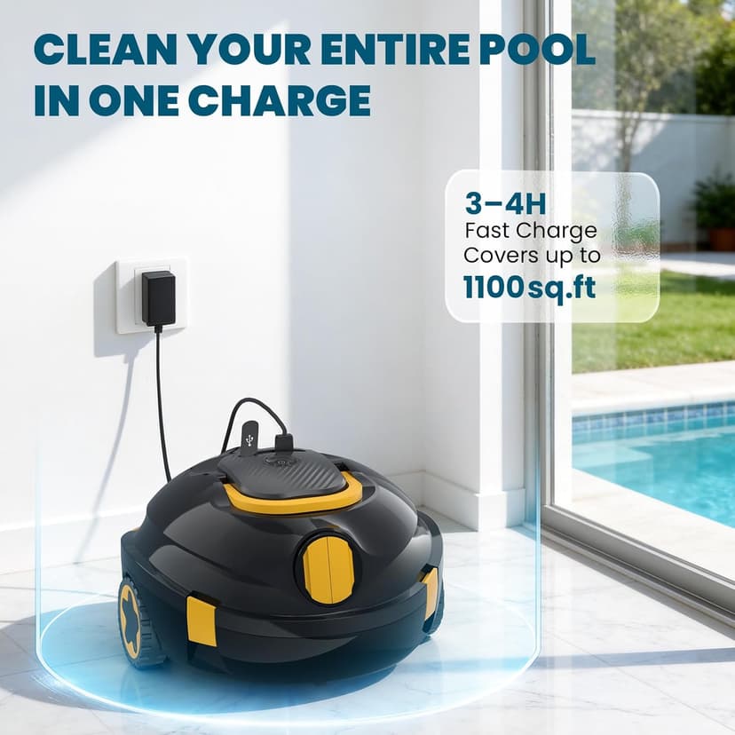 Y20 Robotic Pool Cleaner, Cordless Pool Vacuum for Above Ground & Inground Flat Pools with Dual Motors, 120 Min Runtime, Auto-Parking, Powerful Pool Vacuum Robot for Up to 1100 Sq.Ft