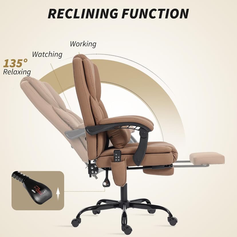 HOMCOM Massage Office Chair with Foot Rest and 6 Points Vibration, Executive Office Desk Chair with Scratch-Resistant Faux Leather, Reclining Back, Comfy Lumbar Support, Remote, Brown