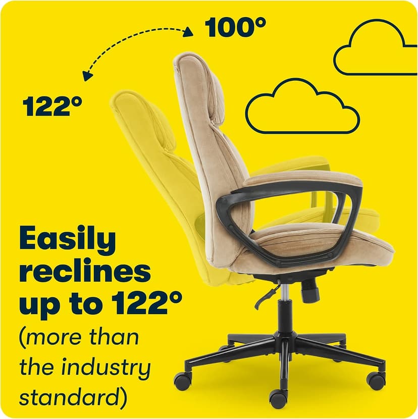 Serta® Hannah Executive Home Office Desk Chair, Ergonomic Mid-Back with Lumbar Support, Firm Seat Cushion, Layered Body Pillows, Padded Armrests, Swivel Base, Easy Assembly, Microfiber, Beige