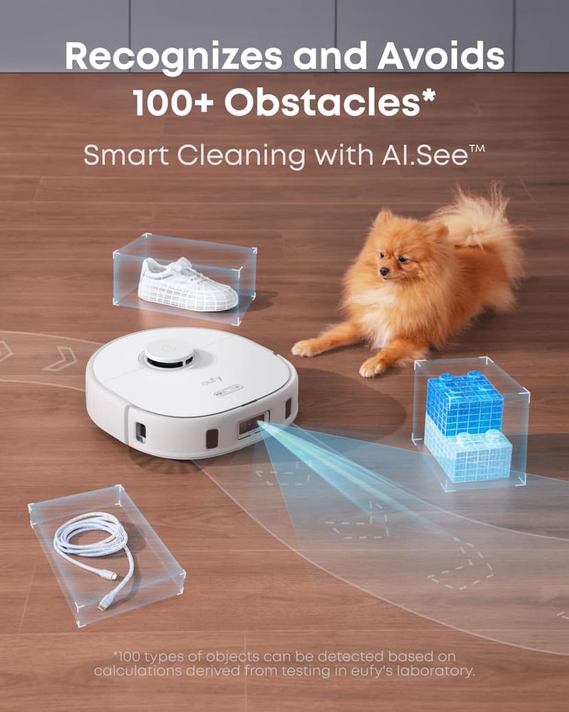 eufy X10 Pro Omni Robot Vacuum and Mop Combo, Incredible Suction, Dual Mops with 12 mm Auto-Lift and Carpet Detection, AI Obstacle Avoidance, Auto Mop Washing&Drying, Self-Emptying, White