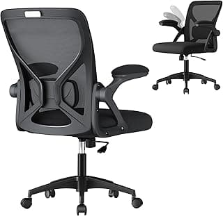 VASAGLE Ergonomic Mesh Office Chair with Adjustable Lumbar Support, 90-105° Tilt Function, Wide Seat, Flip‑Up Armrests, Computer Desk Chair for Home Office, Ink Black UOBN045BH01S