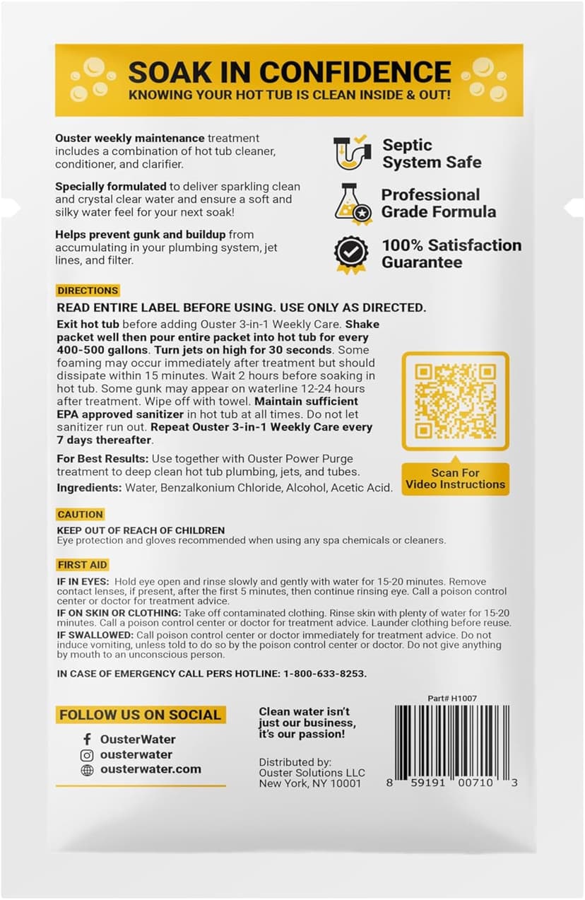Bio Ouster 3in1 Weekly Hot Tub Cleaner, Conditioner, Clarifier - Hot Tub Chemicals for Standard & Inflatable Spas - Spa Chemicals for Crystal Clear & Sparkling Clean Water - Made in USA (4 Week Kit)