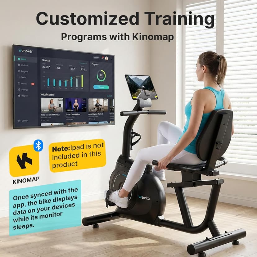 Recumbent Exercise Bike for Home, Quiet Recumbent Stationary Bike with App Sync, 16-Level Magnetic Resistance, Adjustable Seat & LCD Monitor for Adults and Seniors