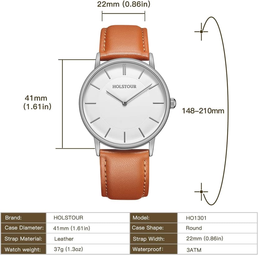 HOLSTOUR Watches for Mens Minimalist Fashion Business Wrist Watch Analog with Leather Strap