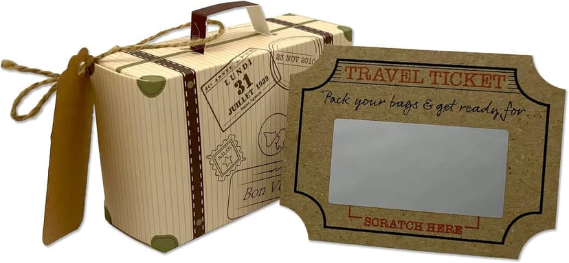 Surprise Mini Suitcase & Mini Travel Ticket Scratch & Reveal Card Gift. Perfect for Valentines, Vacations, Birthday, Family Trips Away! B0C55W9RHB