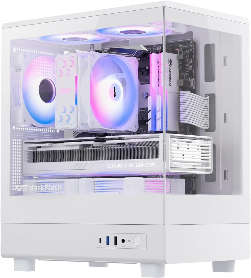 darkFlash Micro ATX PC Case, Pre-Install 3 PWM ARGB Fans Computer Case, Full View Dual Tempered Glass MATX Gaming PC Case, Type C Port, Supports up to 240mm AIO(DB330M) (White)