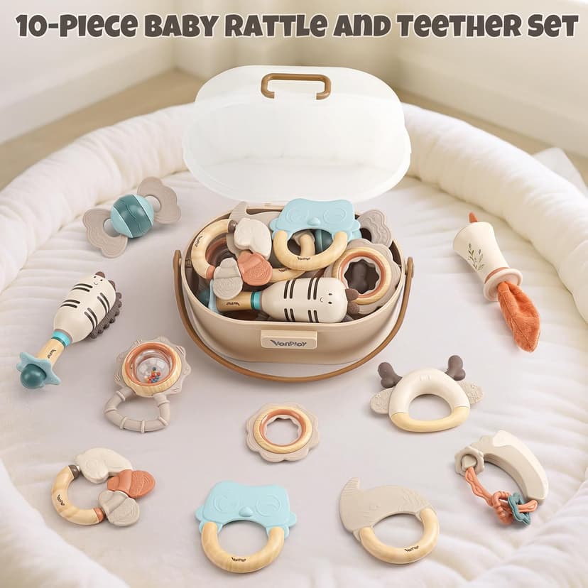 Sensory Toys with Soft Textures, Gentle Sounds & Easy-Grip Shape, Neutral Newborn Gift(10-Pack) Baby Rattles & Teethers Set, Baby Toys 0-6 Months, Teething Toys 3-6 Months B0F62MWKGD