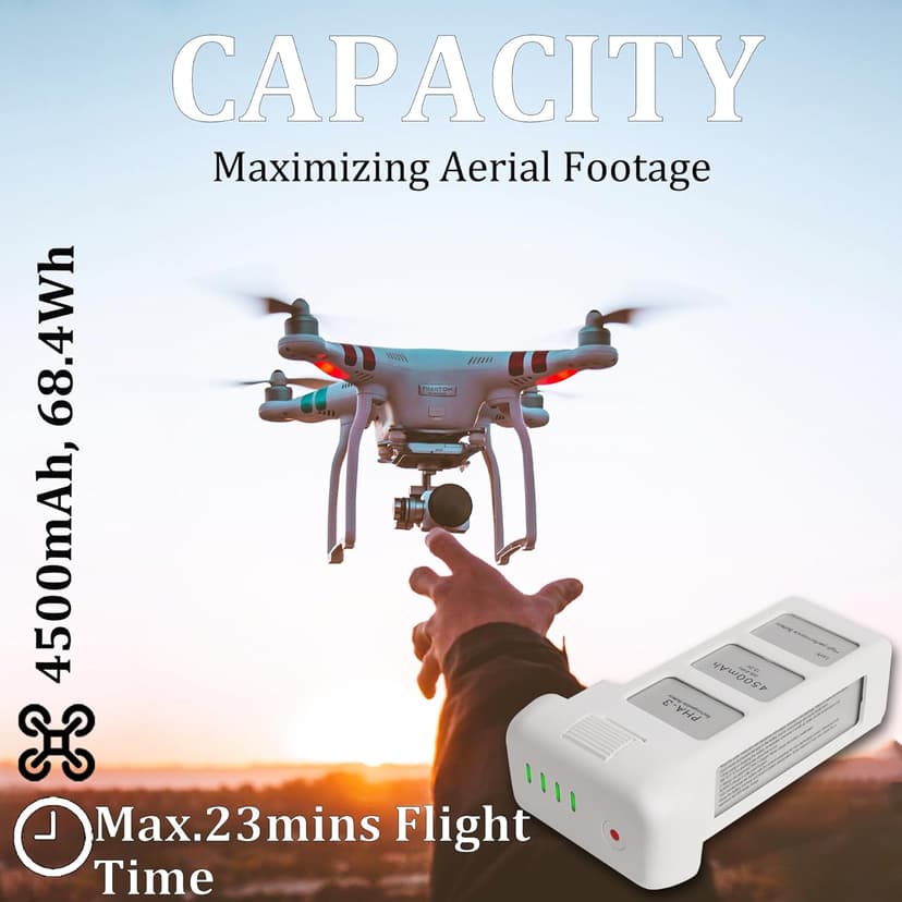 Phantom 3 Battery for DJI, 2 Pack 4500mAh-15.2V Intelligent Flight Battery for DJI Phantom 3/3 Pro/3 Advanced/3 4K/3 SE Drone Replacement