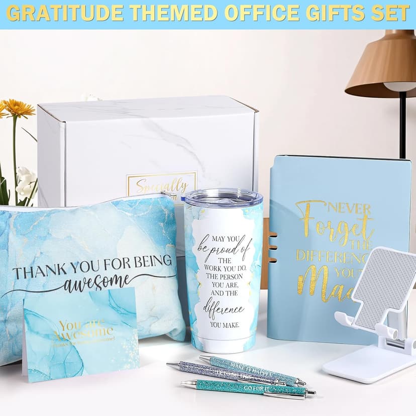 Employee Appreciation Gifts, Appreciation Gifts for Coworkers, 8 Pcs Christmas Gift for Employees Coworkers Teacher Staff Principal Nurse, Cool Thank You Gifts Baskets w/ Tumbler Notebook (Blue)