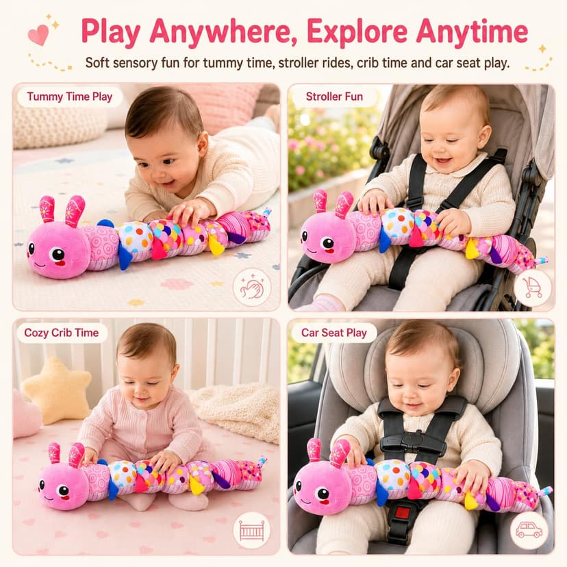 KMUYSL Baby Toys 0-6 6-12 Months, Sensory Music Animal Stuffed Toy for 0 1 2 3 4 5 6+ Months, Plush Toy with Crinkle and Rattles for Infant Newborn, Tummy Time Toys Gifts for 0-3-6-12 Month