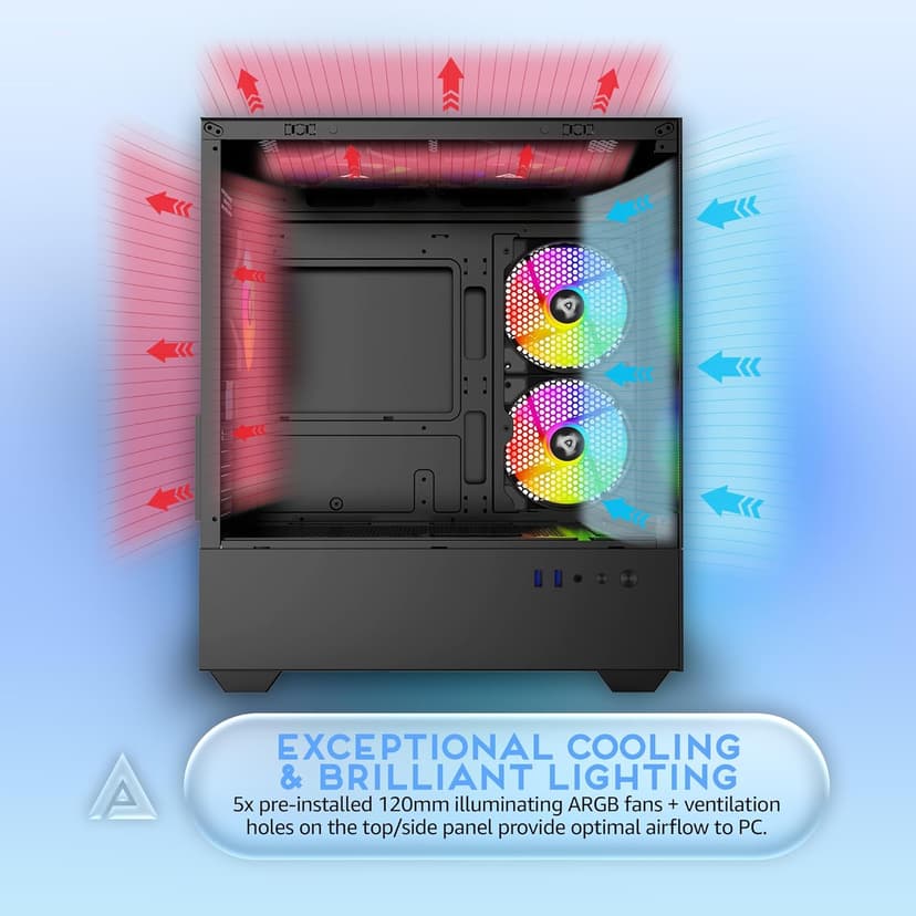 Apevia Phantom-MESH-BK Phantom Micro-ATX Dual-Chamber Mesh Gaming PC Case w/ 5X 120mm ARGB Fans, 366 RGB Modes, Mesh Airflow Performance Front Panel, 240mm Radiator Support, 2X USB3.0, HD Audio, Black