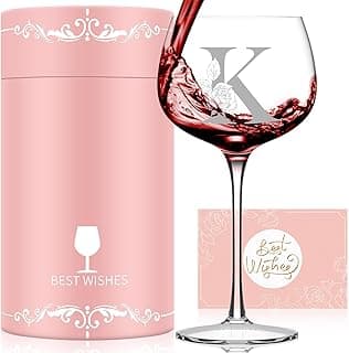 Personalized Gifts for Women, Monogrammed A-Z Wine Glass Customized Gift, Unique Christmas Birthday Gifts for Women Her Mom Friend Sister Wife Daughter Nurse (K)