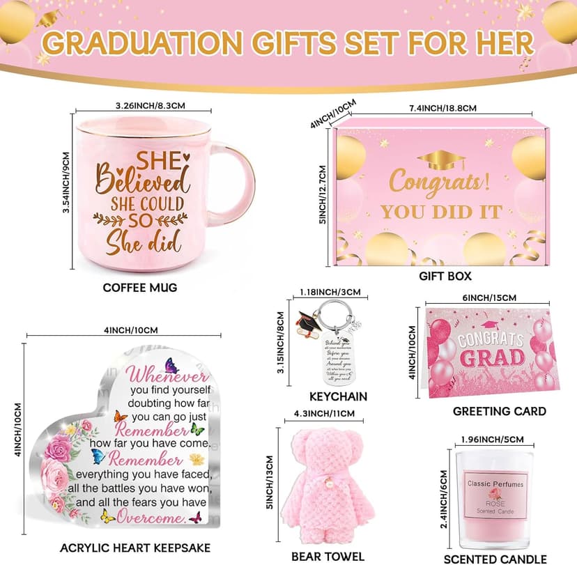 Graduation Gifts for Her, Congratulations Christmas Gifts Basket for Women Girls, She Believed She Could So She Did Coffee Mug Grad Keychain Bear Towel Acrylic Plaque High School College Graduates