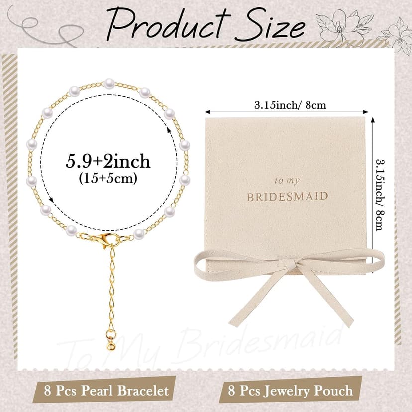 Pearl Bridal Jewelry Favor, Microfiber Pouch, Wedding Party Favor, Proposal Stuffer, Bridesmaid Gift Set of 8 Quelay 16 Pcs Bridesmaid Bracelet Gift with Pouch B0DNS51NB8