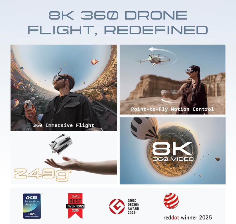 Antigravity A1-360 Drone with Camera 8K, Immersive goggles, Point-to-Fly Motion Control for Adults & Beginners, Obstacle Avoidance, 249g & Foldable, Deep Track, Auto Return, Auto Edit