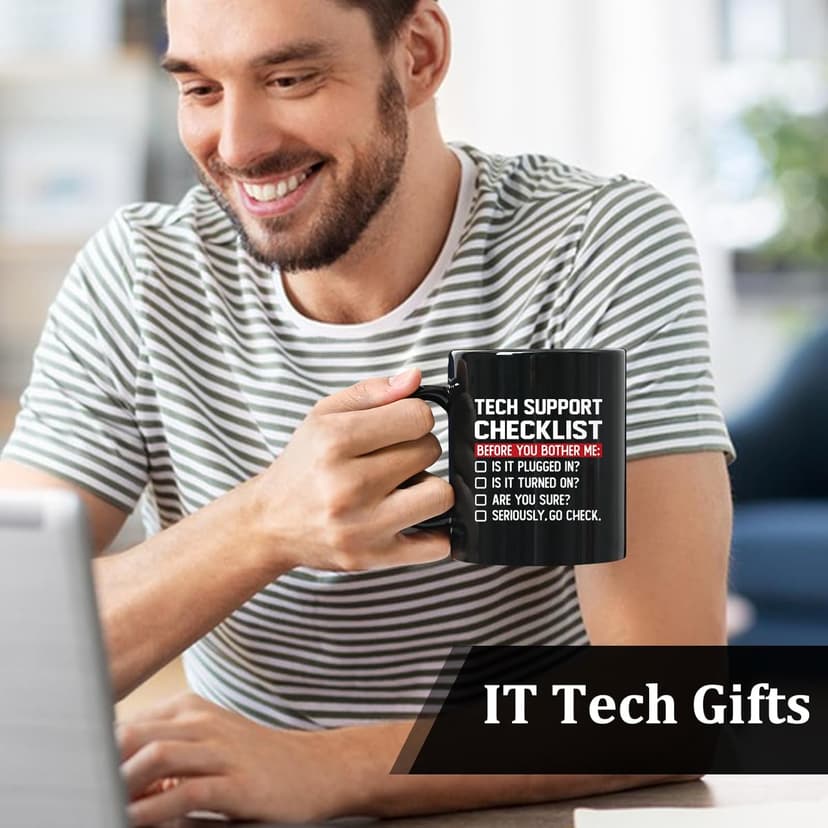 YHRJWN Tech Support Gifts Checklist Mug, Christmas Gifts for IT Tech Guys, Technicians, Programmers, Funny Gift for IT Lovers, Engineers - Computer Geek Novelty Cup Coffee Mug 11 Oz