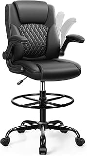 Drafting Chair,Tall Office Chair for Standing Desk,High Executive Leather Ergonomic Computer Chair with Adjustable Height and Flip-Up Armrest for Counter Height Desk,Black