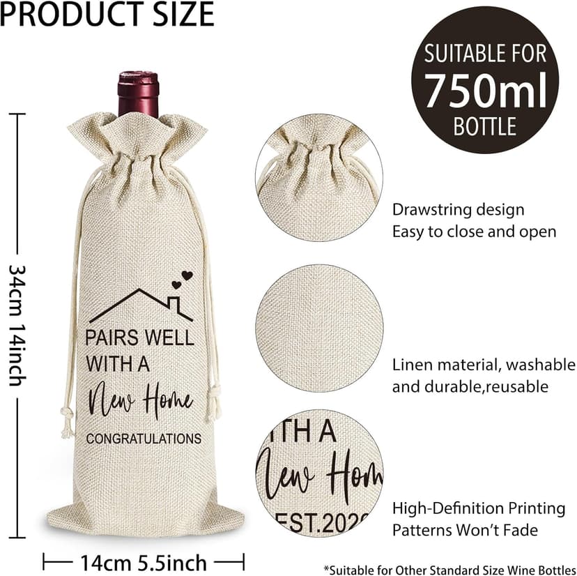 Housewarming Wine Glass Gifts for Couple, Stemless Wine Glasses Bottle Bag Candle Set for New Apartment, Blessing gifts for Women, Men, Couple, First Time Home Buyers, Homeowners, Family -149
