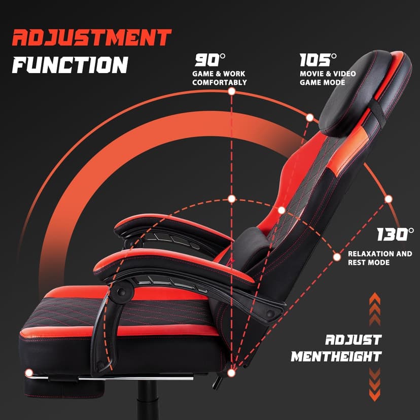 VITESSE Ergonomic Video Gaming Chair for Adults, 400 lbs PC Computer Chair, Racing Office Chair, Silla Gamer Height Adjustable Swivel Chair with Lumbar Vibration Support and Headrest(Red)